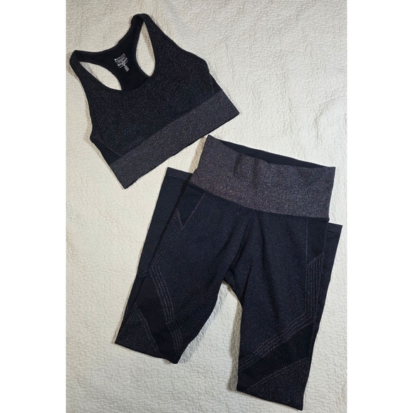 Athleta Twilight Navy Sparkle Leggings Sports Bra Set RARE SOLD OUT Small/Med - Picture 2 of 8